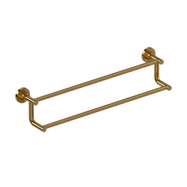 Gold towel bar mounted on wall