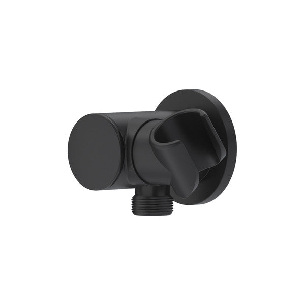 Black wall-mounted water faucet with curved spout