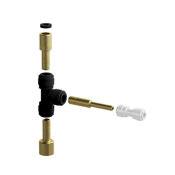 Exploded view of a plumbing fitting with various components