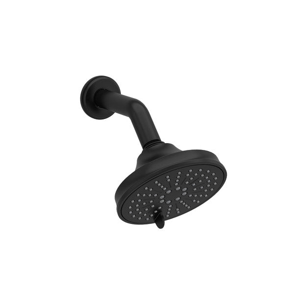 Black showerhead mounted on a wall