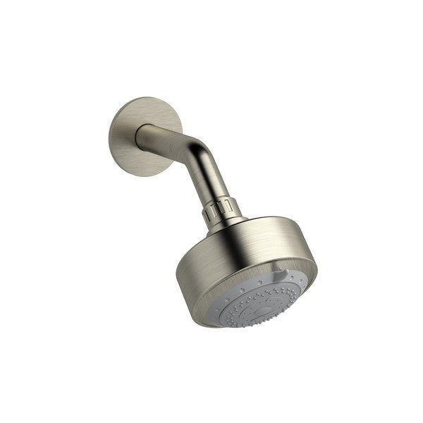 Modern wall-mounted showerhead in brushed nickel finish
