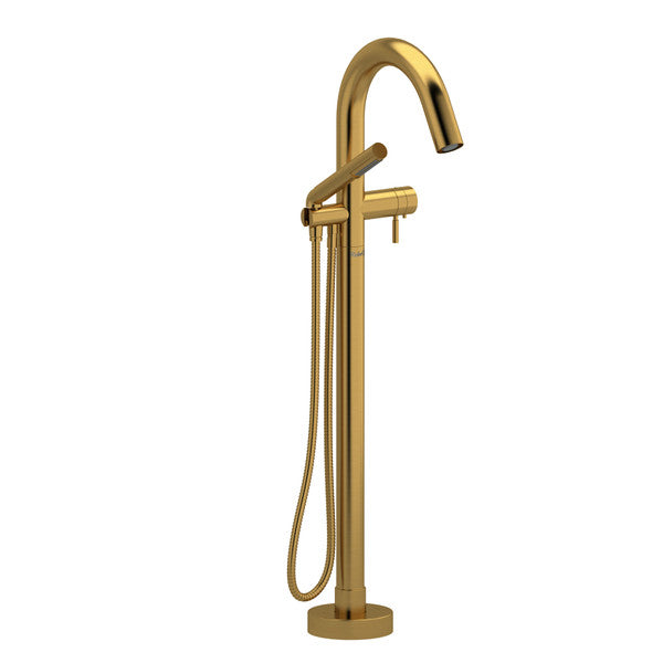 Stylish gold bathroom faucet with a handheld shower attachment