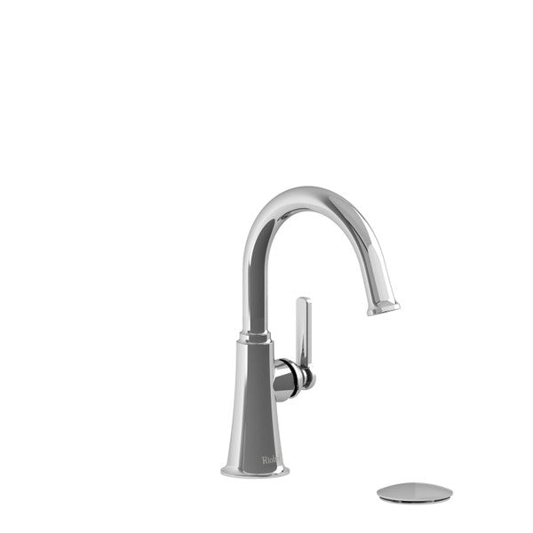 Elegant chrome faucet with a sleek design.