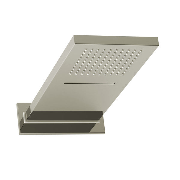 Rectangular overhead showerhead with a modern design.