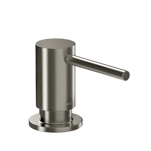 Modern kitchen soap dispenser in brushed metal finish