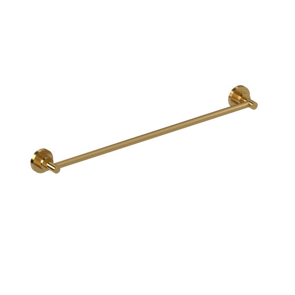 Gold towel bar against a white background