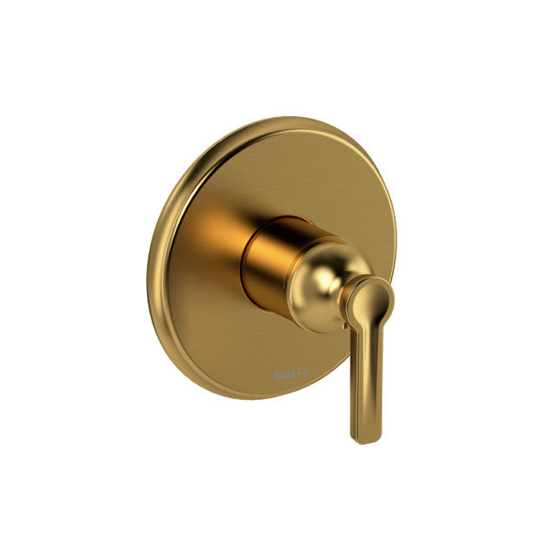 Gold wall-mounted water faucet with a lever handle