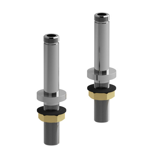 Two chrome-plated connectors with black and gold fittings.