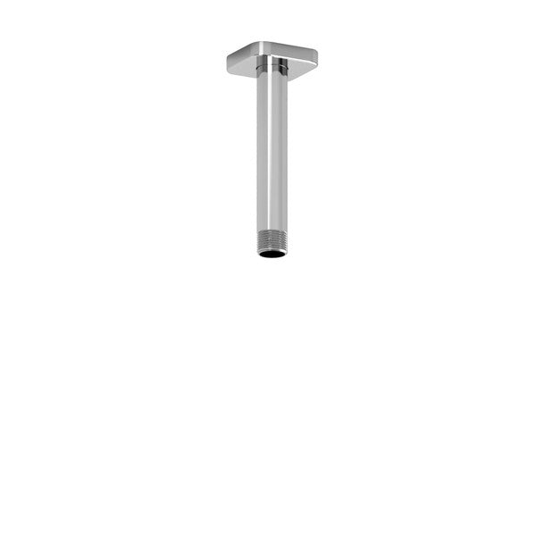 Chrome ceiling-mounted shower arm with a threaded end