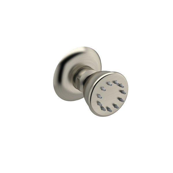 Single metallic door knob with a circular design