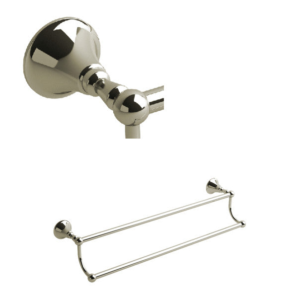 Close-up of a decorative towel bar and its wall-mounted bracket.