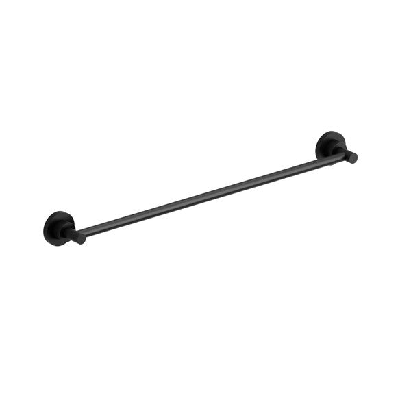 Black towel bar mounted on wall