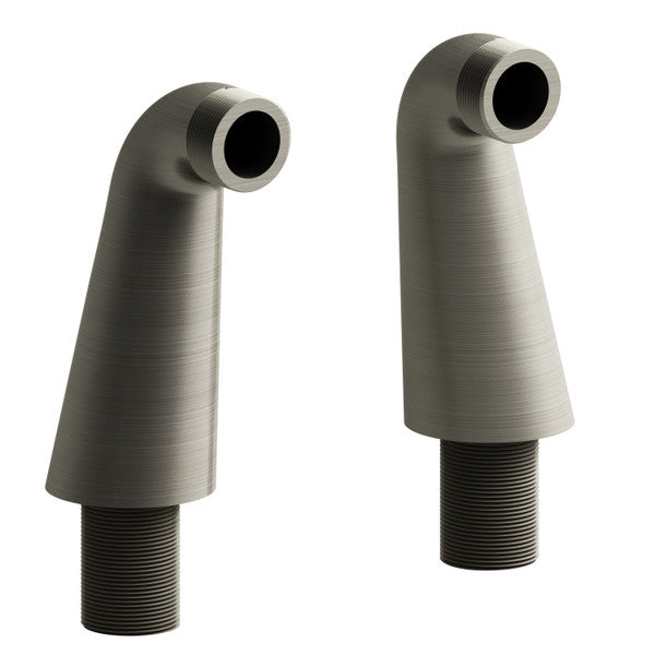 Two metallic pipe fittings with curved ends