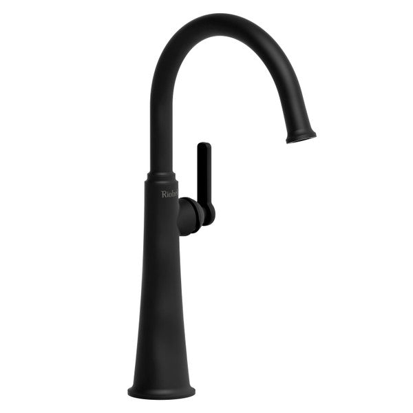 Modern black kitchen faucet with high arc and a single handle
