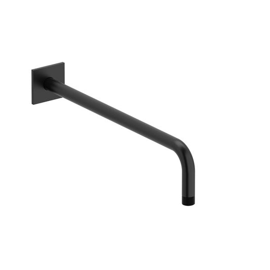 Black wall-mounted shower arm with a right-angle bend