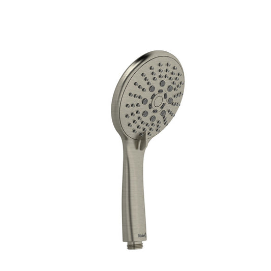 Silver handheld shower head with multiple spray nozzles