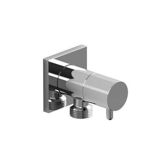 Chrome wall-mounted faucet valve.