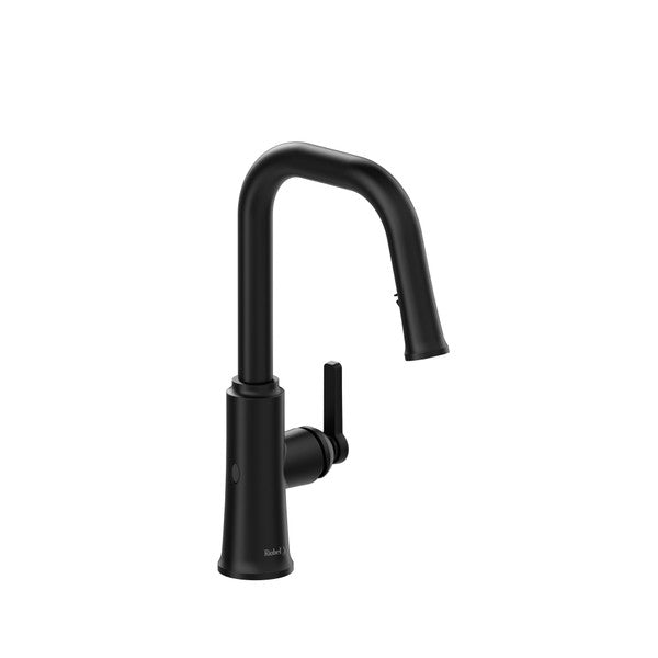 Black kitchen faucet with curved spout