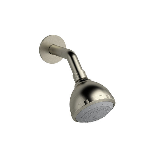 Wall-mounted showerhead with a brushed metal finish