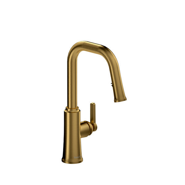 Gold kitchen faucet with a modern design