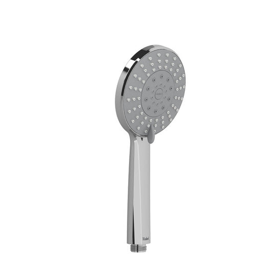 Silver handheld shower head with multiple nozzles